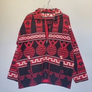 Navajo Tribal Aztec Textured Tapestry Full Zip Red Western Jacket Mens XXL